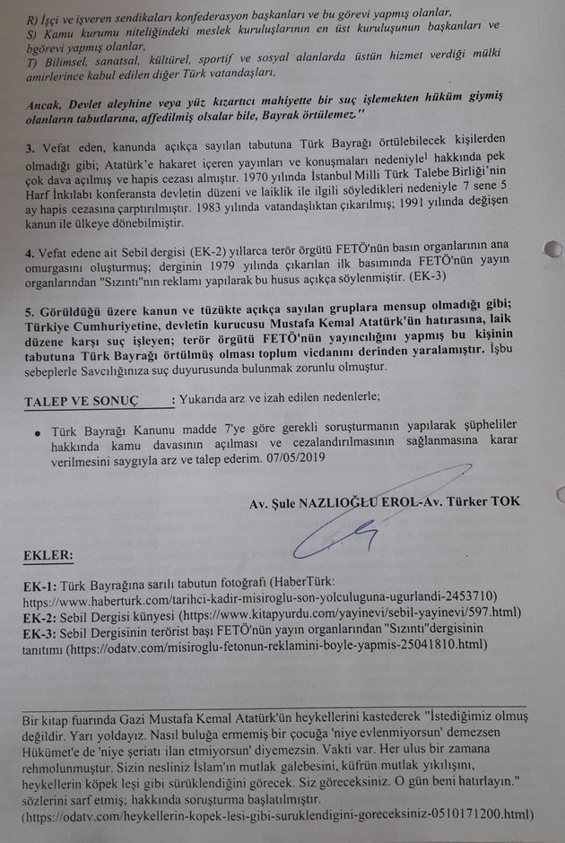 Kadir Misiroglu Nun Tabutuna Turk Bayragi Sarilmasina Suc Duyurusu