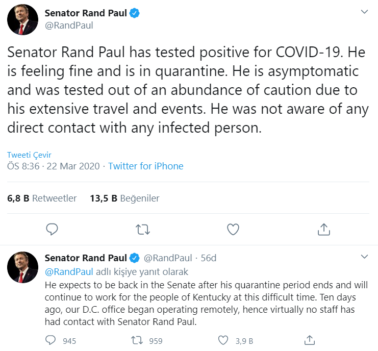 ABD Senatosu'nda ilk koronavir&uuml;s vakası - Resim : 1