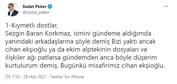 'Süleyman Soylu'nun kasasını açıklayacağım' demişti: Sedat Peker'den Cihan Ekşioğlu'na şok suçlamalar! - Resim : 2