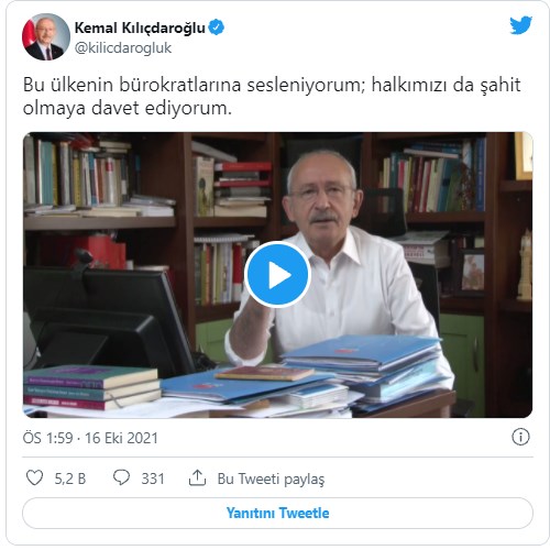 'Halkımızı şahit olmaya davet ediyorum' diyen Kılıçdaroğlu'ndan bürokratlara çağrı: 18 Ekim Pazartesi itibariyle... - Resim : 1