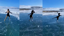 Milli sporcudan Çıldır Gölü'nde buz pateni gösterisi