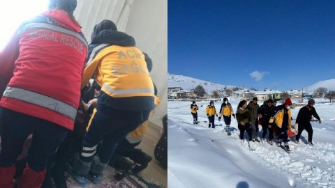 Anadolu kar esaretinde: Yol kapanınca sedyeyle 2 kilometre ambulansa taşındı