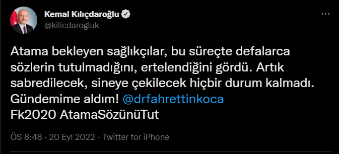 Muhalefet liderlerinden Fahrettin Koca'ya atama çağrısı: 'Artık sabredilecek, sineye çekilecek hiçbir durum kalmadı' - Resim : 1
