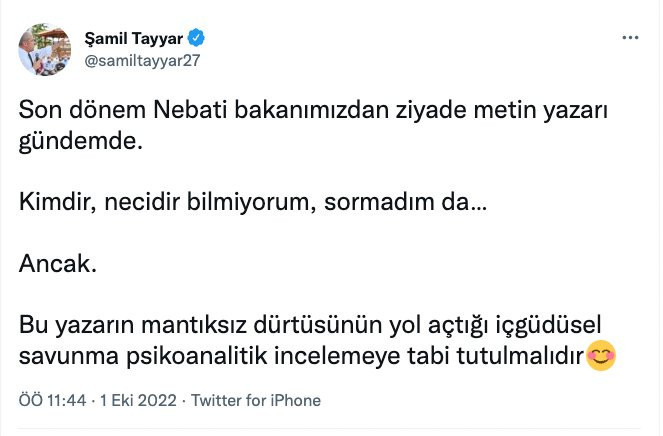 Şamil Tayyar, 'Nebati' paylaşımını sildi - Resim : 1