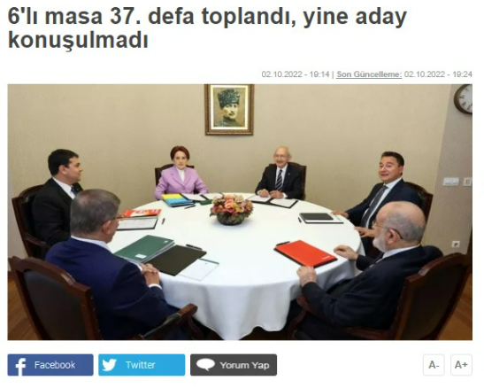 Türkiye gazetesi, altılı masanın 7. buluşmasını '37. buluşma' olarak servis etti - Resim : 1
